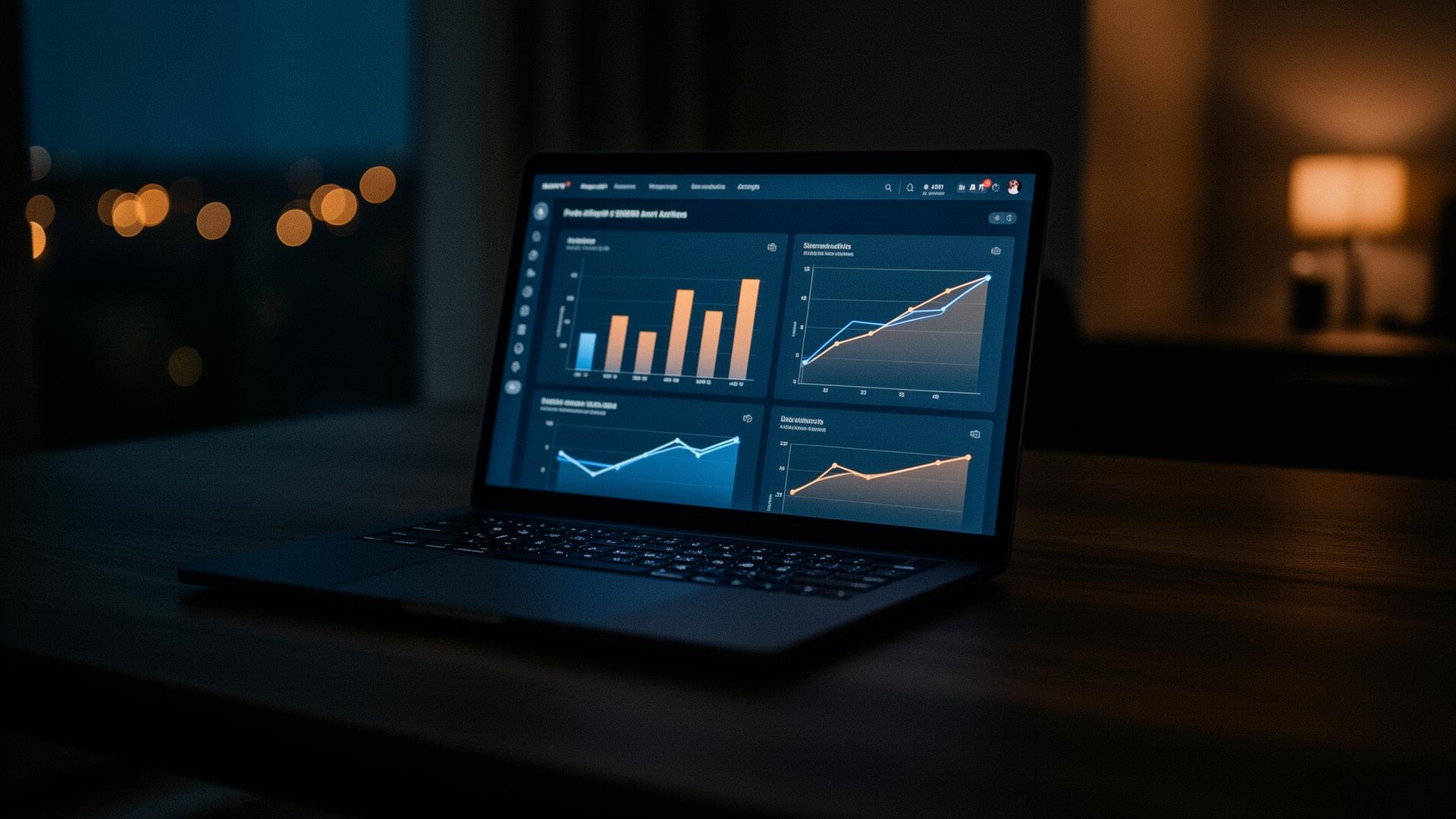 Dashboard executivo em laptop
